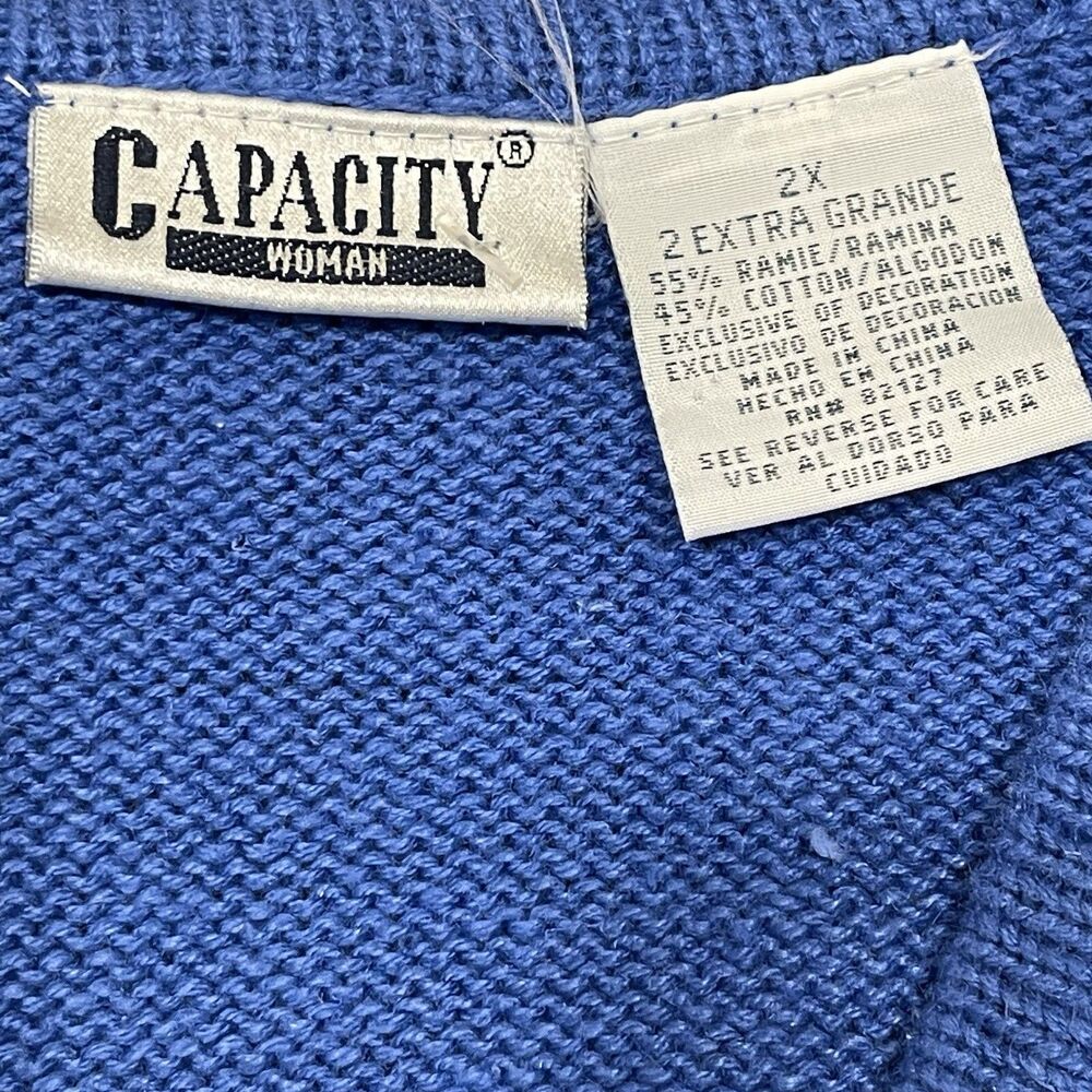 Sweater Vest Womens 2XL Capacity Blue Daisy Floral V-Neck Cotton Ramie 80s Vtg - Picture 8 of 9